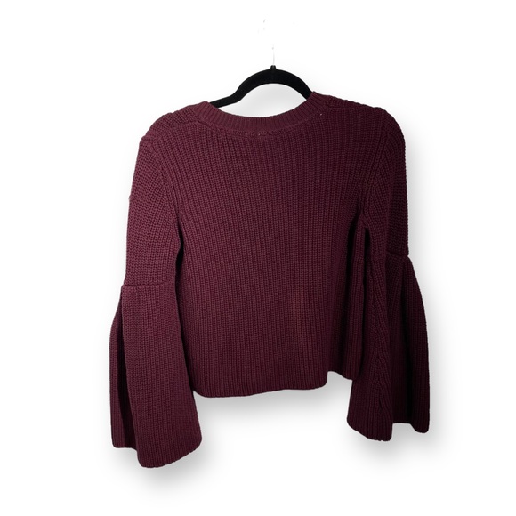 FREE PEOPLE Damsel Sweater Burgundy Bell Sleeve V-Neck - Picture 3 of 6